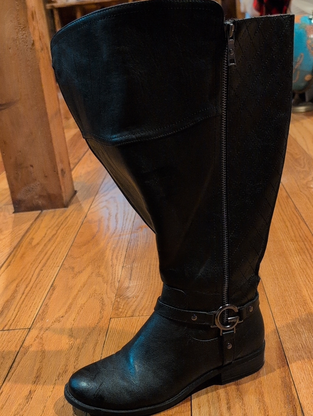 Guess Black Knee-High Riding Boots with Side Zip